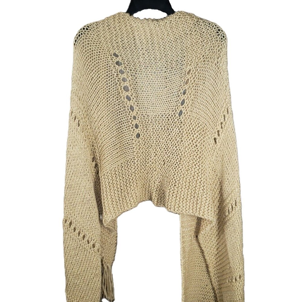NEW Beige Tan Hand Knit‎ Shawl Wrap Scarf Boho Hippie Knitted Handmade Fringe
